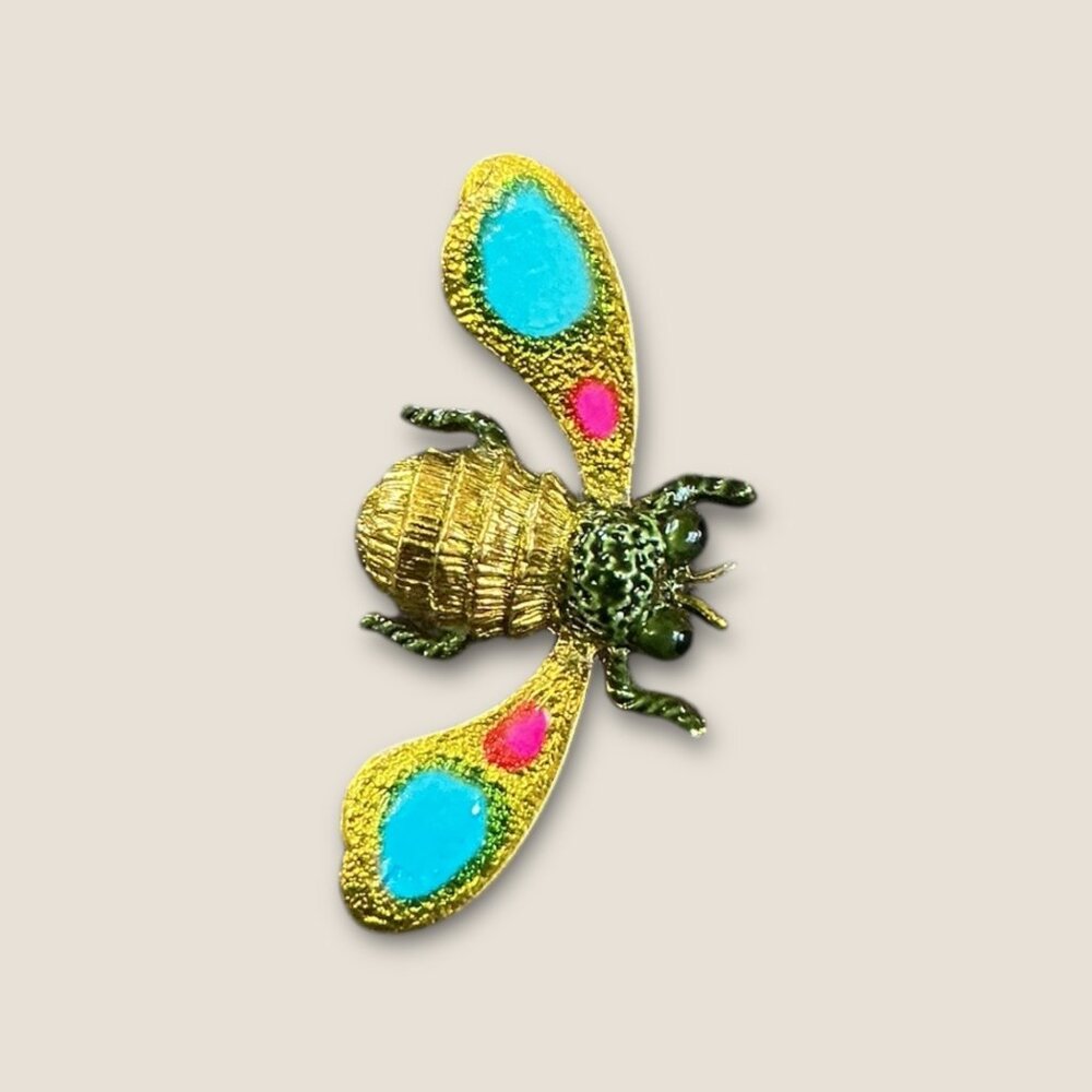 Vintage Colorful Bee Brooch Enamel Pin Insect Jewelry - Picture 3 of 6